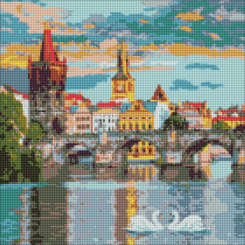 Алмазна мозаїка «Вечірня Прага» 40х40 см Ідейка
