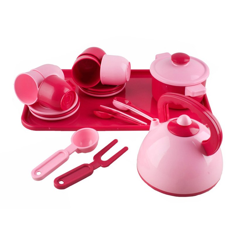 Ігровий набір посуду (Pink) з чайником, каструлею та тацею