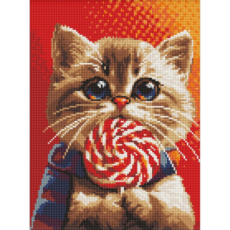 Алмазна мозаїка «Котик із цукеркою» 30х40 см
