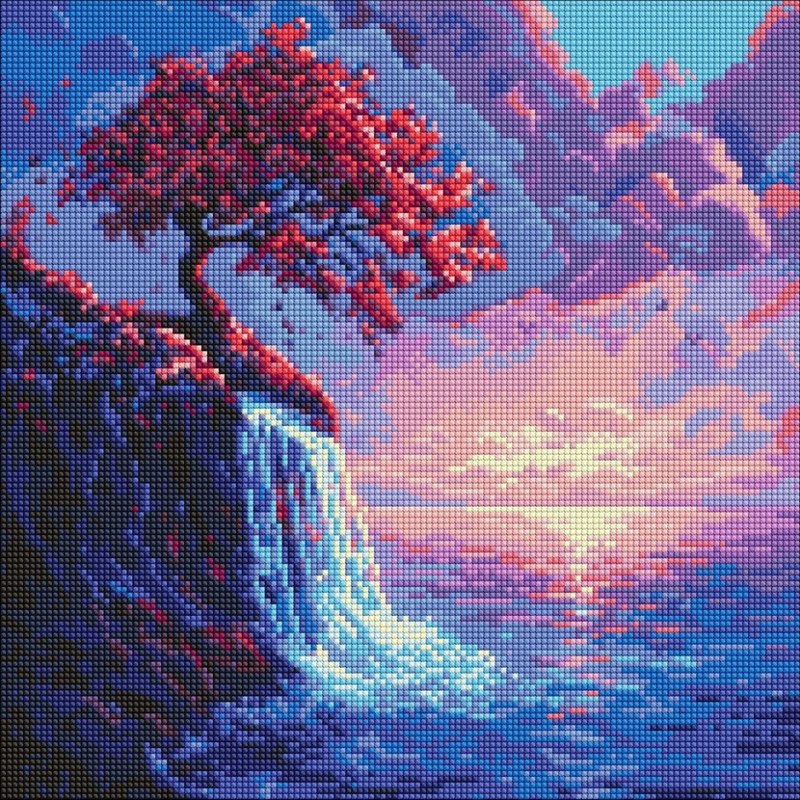 Алмазна мозаїка «Сакура в потоці» ©art_selena_ua, 40х40 см