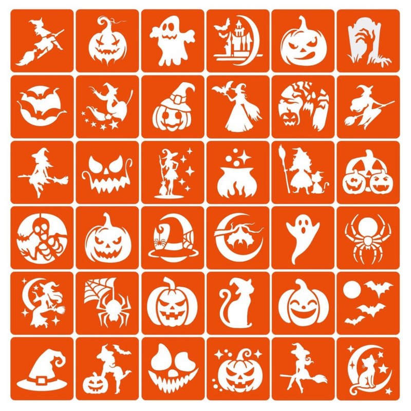 Набір трафаретів для біо-тату «Хелловін №3» Hallowween-3-36, 36 трафаретів 5х5 см