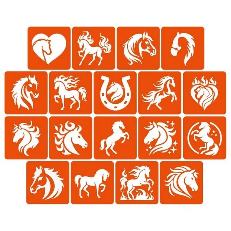 Набір трафаретів для біо-тату «Коні» horses_5x5_18_1, 5х5 см