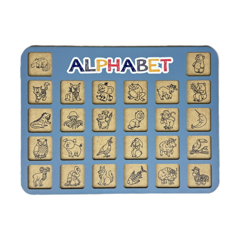 Дерев’яна абетка-вкладиш англійська «ALPHABET» синя 29х39 см