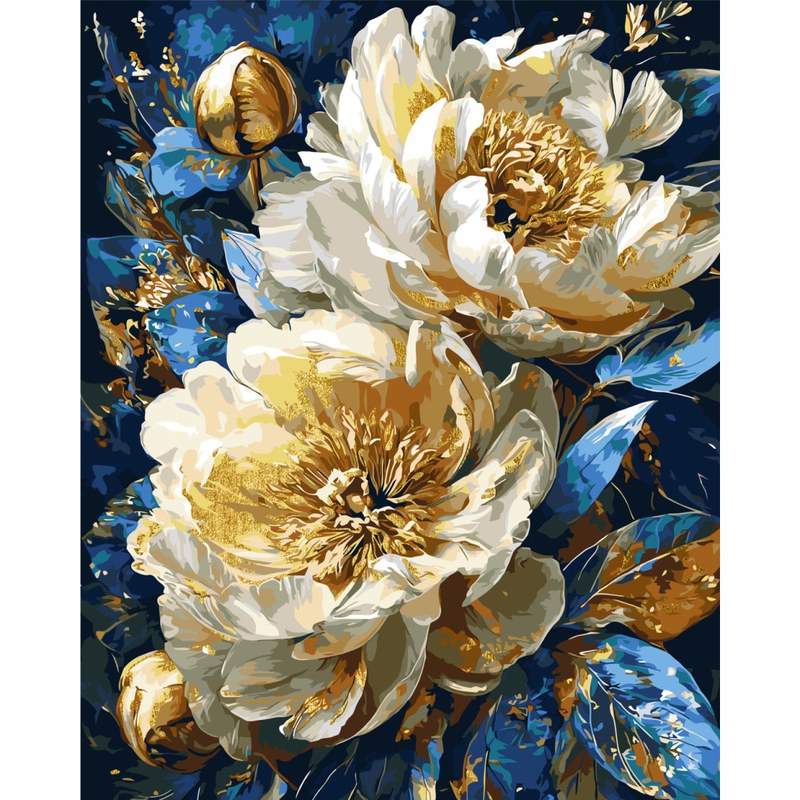 Картина за номерами «Королівські півонії» з фарбами металік 40х50 см