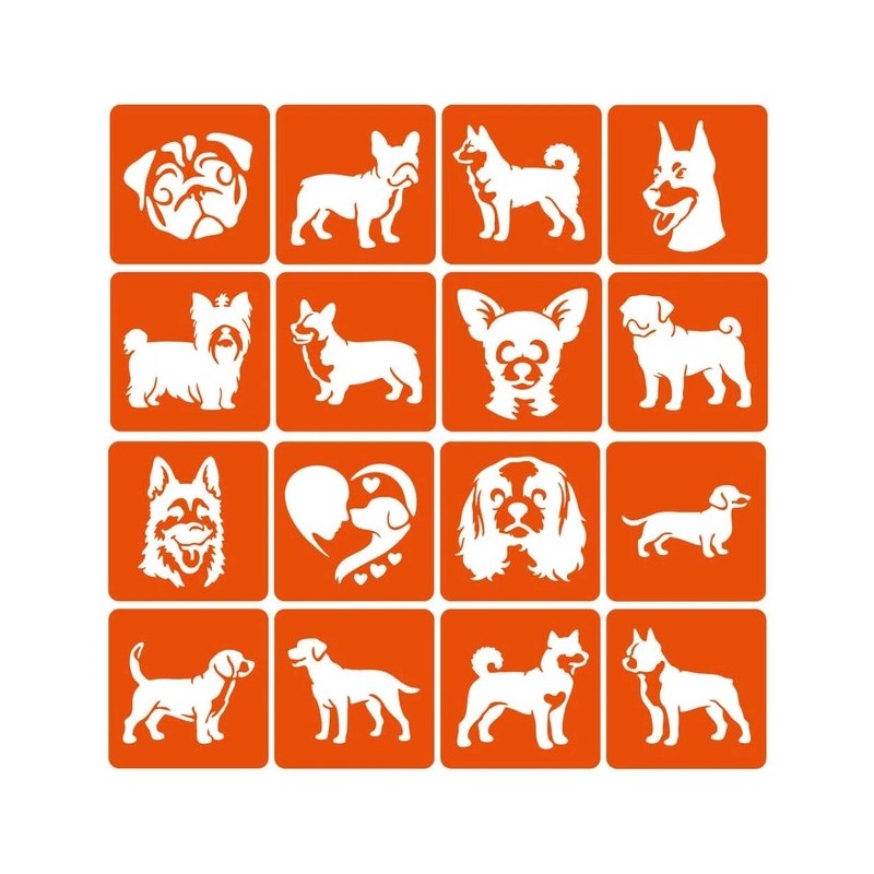 Набір трафаретів для біо-тату «Собаки» Fresh Tattoo dogs-6x6-16