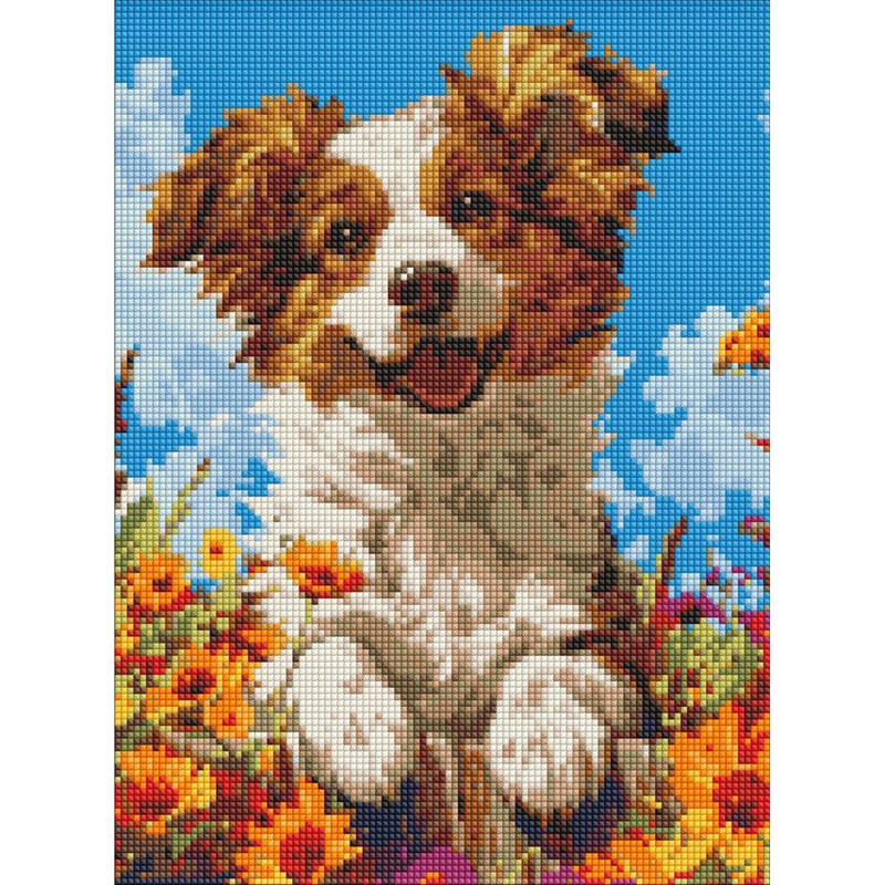 Алмазна мозаїка «Собака у квітах» ©art_selena_ua, 30х40 см