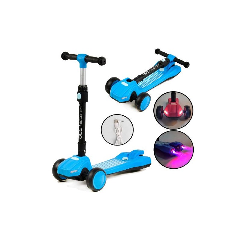 Самокат триколісний «Best Scooter», світло, дим (блакитний)